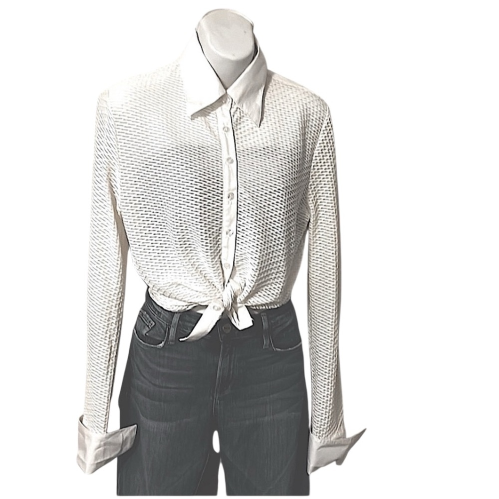 Valerie Steven’s Womens White Stretchy Long Sleeve Waffle Button Down Shirt Sz M